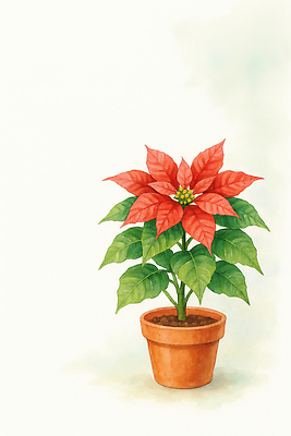 식물 계절 기념일 꽃 컬러 겨울 취미 생태계 파일형식 포인세티아 화분 크리스마스 장식 빨간색 초록색 잎 정원 화초 자연 원예 국내일러스트 일러스트 JPG 겨울꽃