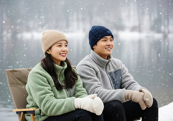 계절 감정 컨셉 의자 관계 표정 강 CG 생태계 파일형식 겨울 강가 커플 행복 웃음 풍경 소통 간이의자 자연 친구 편집실사 JPG 편집이미지 의료성형뷰티