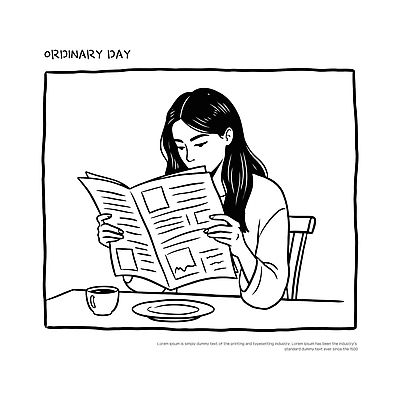 여자 여유 커피 일러스트 탁자 아침 잔 흑백 미소 일상 독서 정보 직장인 신문 분위기 아침식사 조용 단순화된 홈카페 국내일러스트 AI파일 주간 직업 식기 감정 음료 가구 컨셉 촬영기법 표정 사람 라이프 간행물 식사 카페 뉴스 파일형식 벡터