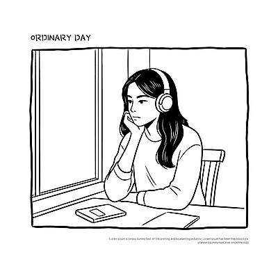 여자 감정 음악 생각 겨울 일러스트 탁자 휴식 내부 일상 스마트폰 청춘 평화 헤드폰 관찰 분위기 고독 집중 창가 고민 사색 국내일러스트 AI파일 계절 음향기기 가구 컨셉 창문 모션 문화예술 사람 라이프 핸드폰 스마트기기 파일형식 벡터