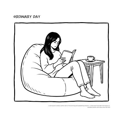 여자 여유 일러스트 모션 휴식 일상 책 소파 독서 시간 편안함 읽기 차마시기 홈카페 국내일러스트 AI파일 감정 컨셉 의자 사람 라이프 카페 마시기 감각 파일형식 벡터