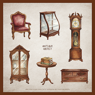 PSD 디자인 예술 시계 가구 의자 일러스트 장식 인테리어 전시 빈티지 수집 오브젝트 복고 턴테이블 고풍 스타일 안락 국내일러스트 생활용품 컨셉 파일형식