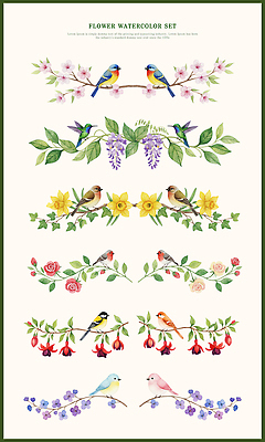 PSD 디자인 꽃잎 꽃 화초 예술 일러스트 자연 페인팅 조류 수채화 장식 봄 매력적 들꽃 원예 화사함 조화 색감 국내일러스트 식물 동물 계절 컨셉 취미 생태계 파일형식