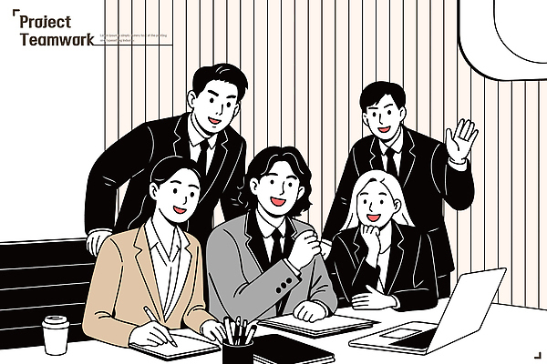 다수 컨셉 회사 비즈니스 말하기 사람 사무용품 작업 파일형식 벡터 협력 회의 사무실 여러명 소통 업무 아이디어 프로젝트 직장 그룹 결과 전략 대화 집중 협상 발표 서류판 AI파일 국내일러스트 일러스트