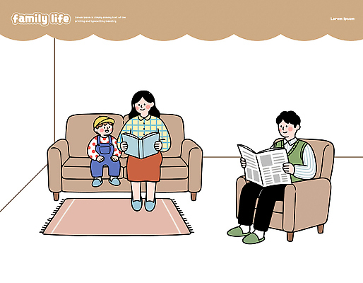 라이프스타일 감정 컨셉 의자 가족 관계 말하기 사람 라이프 간행물 감각 뉴스 파일형식 벡터 거실 책 어린이 엄마 아빠 신문 소파 일상 행복 독서 대화 텍스트 놀이 시간 편안함 풍경 휴식 국내일러스트 일러스트 AI파일 가족라이프
