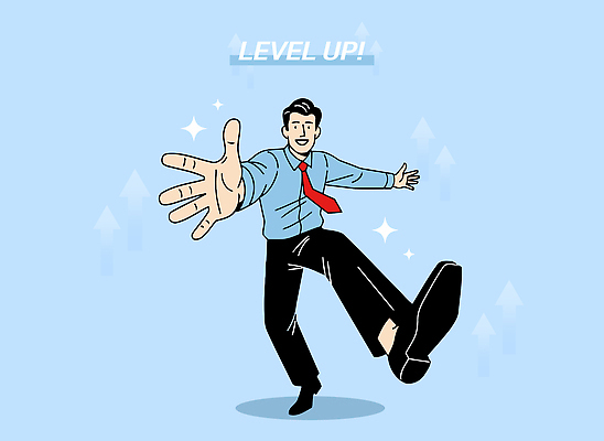 잡화 감정 컨셉 상의 표정 사람 라이프 파일형식 벡터 성공 레벨업 남자 자신감 포즈 비즈니스 셔츠 넥타이 백그라운드 모션 일상 진행 목표 성장 표현 행복 미소 국내일러스트 일러스트 AI파일