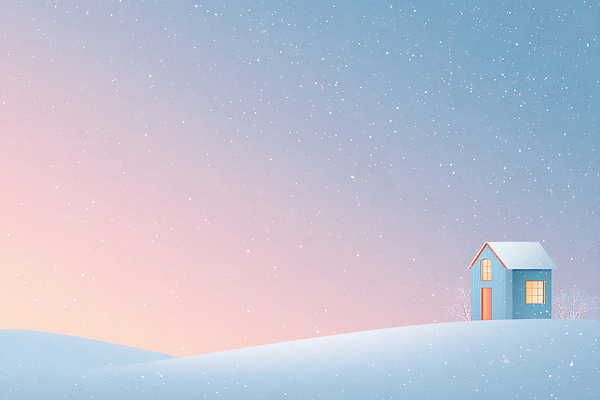 주간 계절 감정 컨셉 겨울 눈_날씨 풍경 건물 생태계 파일형식 주택 언덕 아침 평화 빛 창문 하늘 자연 고독 따뜻함 설경 고요 JPG 국내일러스트 일러스트 눈내림