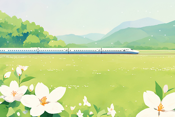 JPG 사계절 꽃 여행 이동 일러스트 자연 하늘 산 한국 풍경 초원 일상 초록색 소풍 평화 봄 기차 속도 기차역 풍경화 국내일러스트 식물 계절 아시아 육상교통 컬러 컨셉 대중교통 라이프 야외활동 역 그림 생태계 파일형식