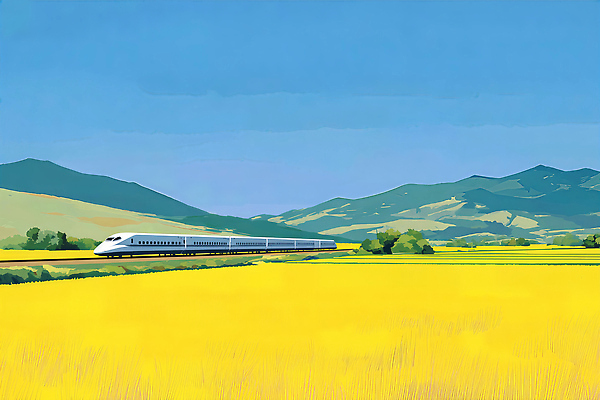 JPG 여행 일러스트 자연 논 풍경 초원 여름 평화 기차 농촌 시골 속도 고속열차 색감 풍경화 국내일러스트 계절 육상교통 컨셉 농업 대중교통 그림 생태계 파일형식