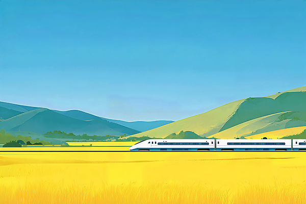 JPG 여행 이동 일러스트 자연 하늘 산 풍경 초원 여름 파란색 달리기 평화 기차 금색 시골 그림 풍경화 국내일러스트 계절 육상교통 컬러 컨셉 모션 대중교통 생태계 파일형식
