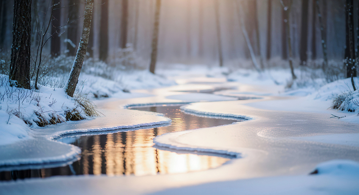 자연요소 식물 계절 컨셉 물 강 태양 CG 생태계 파일형식 겨울 숲 개울 얼음 자연 풍경 햇빛 반사 나무 고요 흐름 날씨 수면 편집실사 편집이미지 JPG