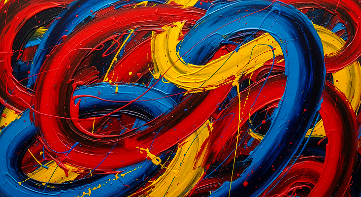 컬러 무늬 관계 문화예술 미술 미술도구 파일형식 빨간색 파란색 노란색 작품 예술 캔버스 색채 감정 친구 모양 JPG 물감 붓터치 추상 유화 일러스트 국내일러스트