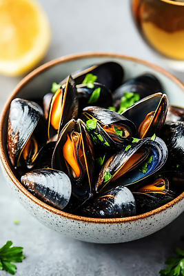 식기 음식 컨셉 채소 탁자 어패류 식사 해산물 CG 파일형식 홍합 저녁식사 요리 파슬리 그릇 맛 신선 해물요리 레시피 주방 식탁 편집실사 편집이미지 JPG