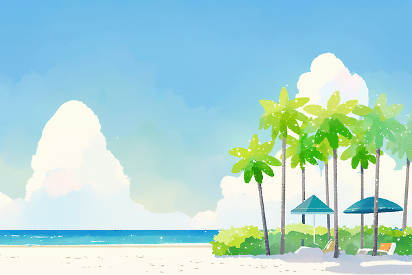 자연요소 나무 계절 바다 컬러 컨셉 날씨 휴식 태양 장소 수상스포츠 생태계 파일형식 해변 야자수 하늘 평화 자연 풍경 여름 햇빛 산책 바람 파란색 휴양지 수영 치유 초록색 국내일러스트 일러스트 JPG