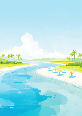 자연요소 나무 계절 감정 바다 컨셉 풍경 태양 생태계 파일형식 해변 열대 섬 하늘 물 야자수 여름 자연 평화 물가 모래사장 여유 햇빛 여행 휴식 국내일러스트 일러스트 JPG