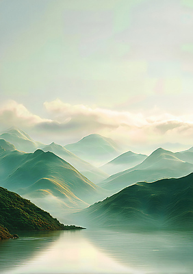 주간 컬러 날씨 CG 생태계 파일형식 산 호수 안개 아침 자연 풍경 고요 물결 반사 조화 숲 초록색 편집실사 편집이미지 JPG