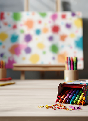 JPG 편집이미지 디자인 예술 컬러 탁자 색연필 바닥 물감 도구 그림 예술가 창의력 창작 편집실사 AI컴퓨터그래픽 AI콘텐츠 가구 학용품 미술도구 CG 파일형식