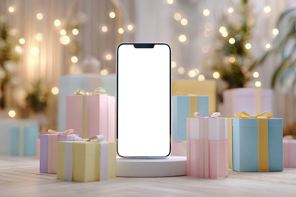 JPG 편집이미지 분홍색 컬러 겨울 탁자 조명 선물 장식 파란색 스마트폰 노란색 흰색 분위기 중앙 편안함 이미지편집 계절 가구 컨셉 핸드폰 스마트기기 감각 파일형식