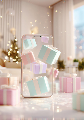 JPG 편집이미지 행복 컬러 크리스마스 모바일 실내 따뜻함 선물 장식 스마트폰 상자 스크린 축제 기쁨 분위기 아기자기 이미지편집 기념일 감정 컨셉 내부 핸드폰 스마트기기 파일형식