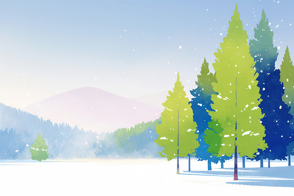 JPG 나무 식물 컬러 겨울 일러스트 자연 하늘 생명 아침 산 풍경 맑음 고요 숲 생태계 조용 기온 국내일러스트 AI일러스트 AI콘텐츠 주간 계절 날씨 파일형식