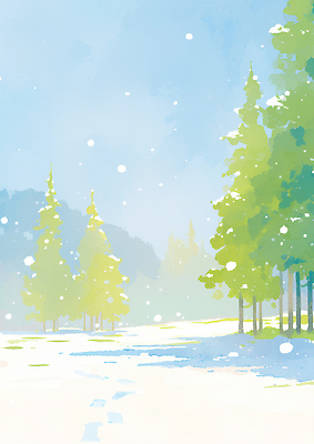 JPG 나무 겨울 일러스트 자연 하늘 산 풍경 파란색 크리스마스트리 평화 자연보호 눈송이 숲 조용 국내일러스트 AI일러스트 AI콘텐츠 식물 계절 컬러 컨셉 크리스마스 눈_날씨 보호 생태계 파일형식