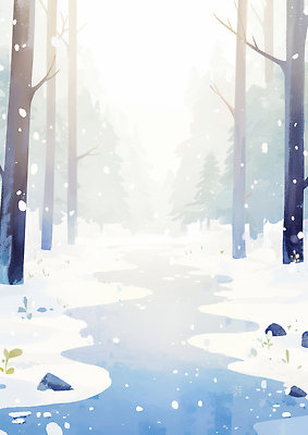 JPG 나무 식물 겨울 일러스트 자연 눈꽃 풍경 물 평화 소리 고요 흐름 흰색 신선 차가움 혼합 숲 조용 청명 국내일러스트 AI일러스트 AI콘텐츠 자연요소 계절 컬러 컨셉 눈_날씨 생태계 파일형식