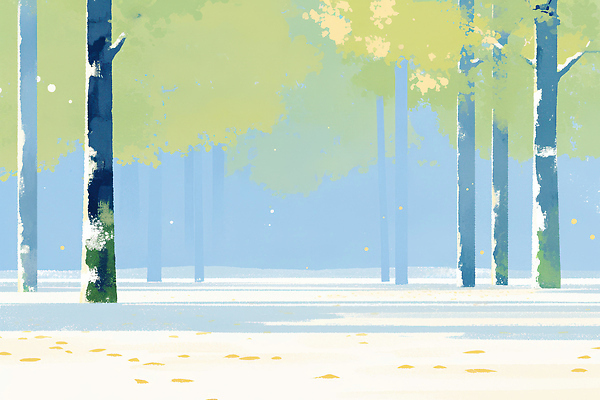 JPG 나무 계절 잎 겨울 일러스트 자연 하늘 날씨 휴식 따뜻함 풍경 평화 환경 설원 고요 산책 숲 조화 국내일러스트 AI일러스트 AI콘텐츠 식물 컨셉 눈_날씨 생태계 파일형식