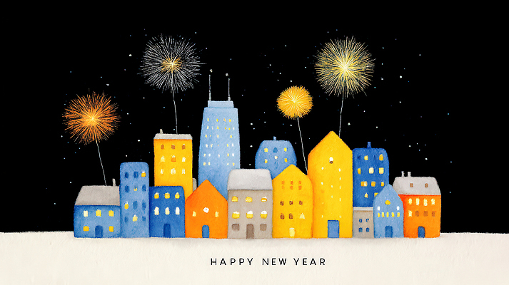 건축물 계절 감정 다수 컨셉 놀이 사람 이벤트 새해인사 파일형식 불꽃놀이 새해 도시 건물 축제 기쁨 화사함 겨울 축하 하늘 여러명 조명 예술 장식 기념일 분위기 국내일러스트 일러스트 JPG 해피뉴이어