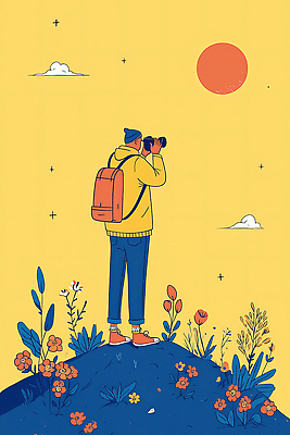 JPG 캐릭터 꽃 컬러 여행 백그라운드 일러스트 사진 자연 하늘 사람 풍경 햇빛 태양 노란색 카메라 산책 관찰 그림 드로잉 국내일러스트 AI일러스트 AI콘텐츠 자연요소 식물 모션 휴식 미술 전자제품 생태계 파일형식