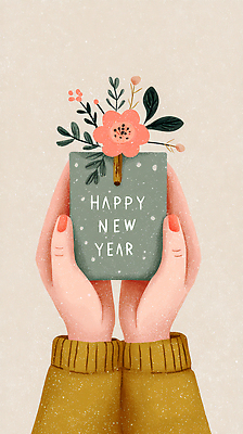 식물 감정 컨셉 신체부위 새해인사 생태계 파일형식 새해 선물 꽃 손 따뜻함 상자 기념 축하 색감 백그라운드 디자인 자연 기쁨 연말 국내일러스트 일러스트 JPG 해피뉴이어