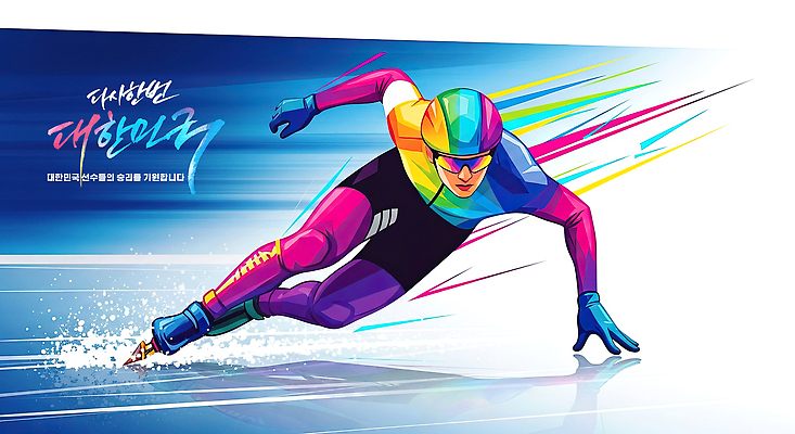 JPG 옷 예술 스포츠 컬러 포즈 겨울 일러스트 모션 겨울스포츠 운동선수 동계올림픽 운동 얼음 경쟁 활발 에너지 스케이트 표현 속도 스피드스케이팅 쇼트트랙 국내일러스트 AI일러스트 AI콘텐츠 자연요소 계절 스포츠용품 올림픽 컨셉 건강 스케이팅 파일형식