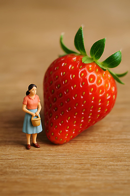 여자 어린이 컨셉 농업 과일 라이프 모형 CG 생태계 파일형식 딸기 소녀 바구니 장면 농장 자연 거리 컬러 귀여움 크기 조화 농작물 일상 미니어처 편집실사 편집이미지 JPG