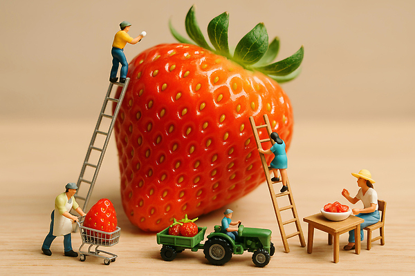 직업 산업 농업 과일 라이프 장난감 모형 도구 CG 파일형식 딸기 수확 사다리 작업 농장 일상 농부 레고 미니어처 모델 조각 기계 편집실사 편집이미지 JPG