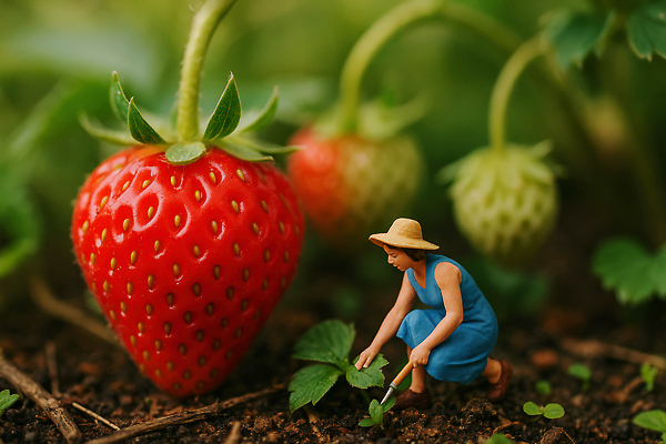 직업 산업 컬러 농업 과일 취미 모형 CG 생태계 파일형식 딸기 농부 농사 수확 농작물 농장 원예 식물 초록색 땅 자연 성장 편집실사 편집이미지 JPG 미니어처