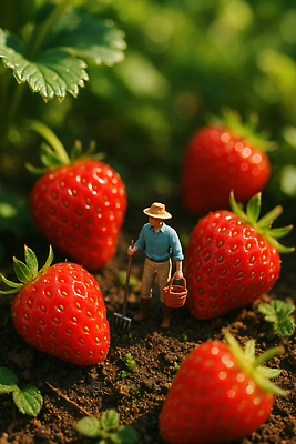 직업 산업 컬러 밭 농업 과일 모형 CG 생태계 파일형식 농부 딸기 수확 딸기밭 정원 흙 초록색 농작물 농사 휴일 자연 편집실사 편집이미지 JPG 미니어처