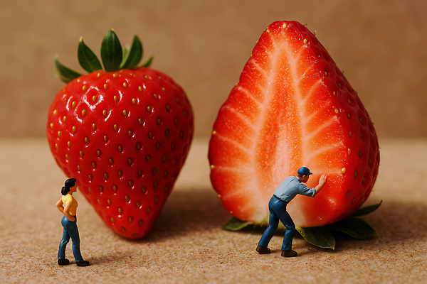 감정 산업 컨셉 과일 모션 모형 CG 파일형식 딸기 사람 미니어처 관찰 크기 식물 농업 즐거움 신기함 상상력 디자인 창의력 편집실사 편집이미지 JPG
