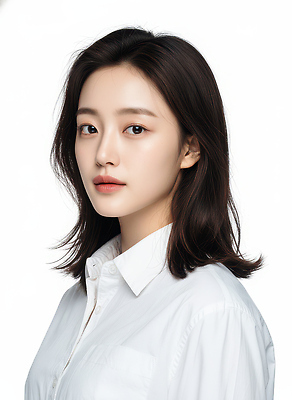 컬러 컨셉 상의 표정 사람 전자제품 머리 CG 그림 파일형식 여자 미소 머리카락 셔츠 카메라 이미지 백그라운드 흰색 청순 초상화 뷰티 패션 청춘 편집실사 편집이미지 JPG 의료성형뷰티