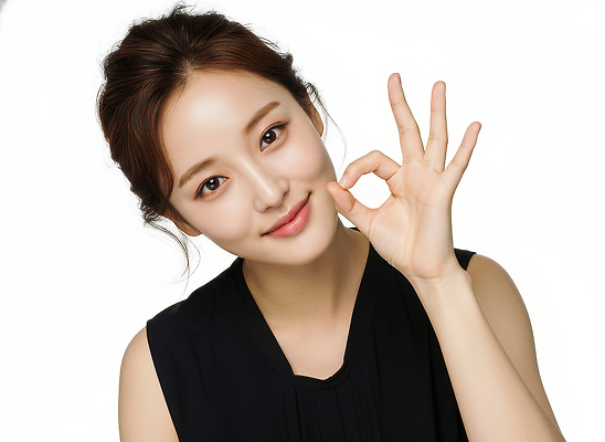 손 감정 컬러 컨셉 표정 사람 손짓 CG 파일형식 여자 미소 손가락 OK 신호 백그라운드 흰색 검은색 행복 소통 촬영 포즈 스타일 편집실사 편집이미지 JPG 의료성형뷰티