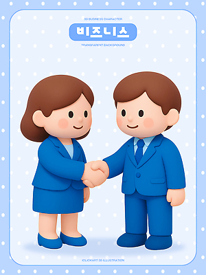 옷 컬러 무늬 비즈니스 사람 손짓 3D 디지털합성 파일형식 캐릭터 악수 협력 정장 파란색 남자 여자 백그라운드 물방울무늬 회의 편집3D PSD 편집이미지
