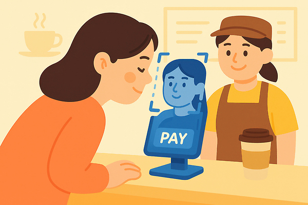 직업 음료 컨셉 말하기 신체부위 상점 생체인식기술 파일형식 카페 얼굴인식 고객 바리스타 시스템 기술 커피 계산대 서비스 편리함 모던 체험 순서 디지털 거래 방문 대화 국내일러스트 JPG 일러스트 얼굴 결제