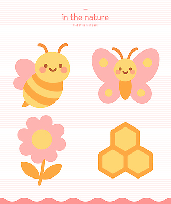 디자인 사계절 꽃 컬러 나비 곤충 일러스트 자연 생명 귀여움 자유 벌 생태계 벌집 국내일러스트 AI파일 식물 동물 계절 컨셉 파일형식 벡터