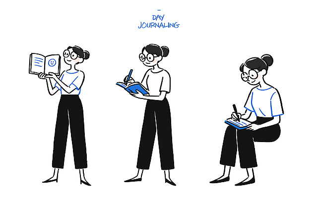 교육 컨셉 사람 라이프 파일형식 벡터 일기 기록 여자 학습 습관 창의력 독서 집중 시간 일상 취미 그래픽 스타일 국내일러스트 일러스트 AI파일