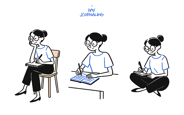 교육 컨셉 문구용품 사람 라이프 신체부위 파일형식 벡터 일기 일상 기록 집중 여자 포즈 공책 생각 창의성 마음 표현 휴식 취미 학습 계획 반성 그림 손 국내일러스트 일러스트 AI파일