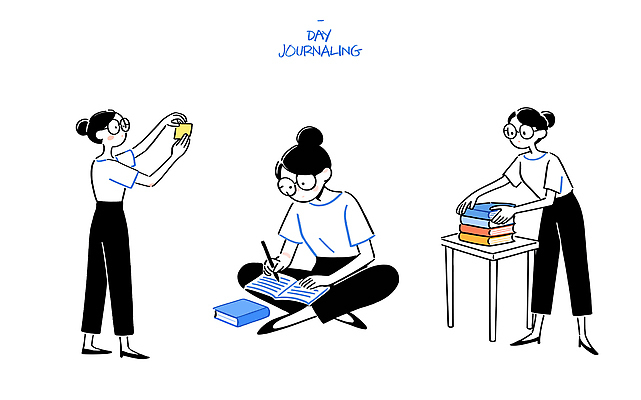 감정 컨셉 파일형식 벡터 일기 캐릭터 모션 책 정리 창의성 기록 혼자 시간 글짓기 독서 집중 작업 즐거움 생각 아이디어 취미 국내일러스트 일러스트 AI파일