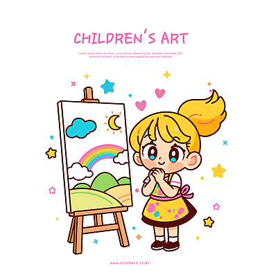 자연요소 직업 여자 감정 어린이 모션 문화예술 사람 파일형식 벡터 미술 그림 소녀 앞치마 화가 무지개 하늘 풍경 행복 창의성 예술 색칠 그리기 상상력 스타 놀이 국내일러스트 일러스트 AI파일
