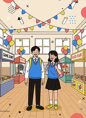 라이프스타일 교육 감정 신발 상의 가방 학교 관계 말하기 사람 야외활동 파일형식 벡터 학생 부스 대화 즐거움 풍선 컬러 모션 친구 맛있는 운동화 셔츠 배낭 청소년 소풍 스쿨라이프 국내일러스트 일러스트 AI파일 세일 신학기