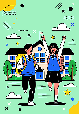 학생 잡화 옷 교육 감정 컨셉 학교 관계 표정 건강 사람 생태계 파일형식 벡터 초등학생 친구 즐거움 웃음 가방 교복 출발 모션 어린이 자연 운동 밝음 교실 수업 미래 국내일러스트 일러스트 AI파일 세일 신학기