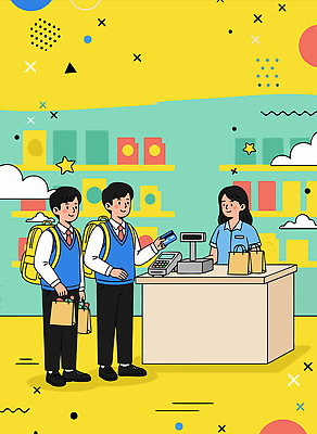 잡화 여자 교육 남자 어린이 관계 사람 라이프 쇼핑 파일형식 벡터 학생 상점 계산 상품 일상 소년 소녀 가방 구매 결제 순간 동료 협력 학습 모션 국내일러스트 일러스트 AI파일 세일 신학기