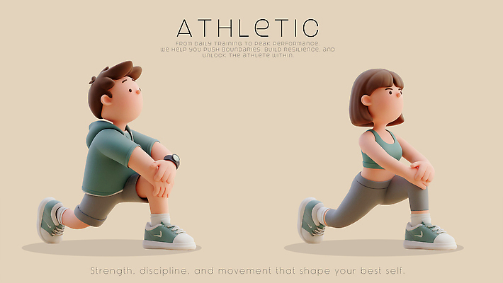 PSD 편집이미지 캐릭터 건강 운동 헬스 스트레칭 연습 러닝 런지 편집3D 3D 파일형식