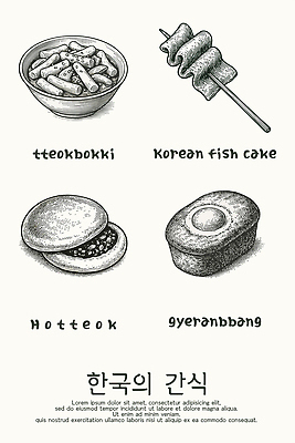 전통 음식 빵 한국 야외활동 맛 분식 겨울간식 파일형식 벡터 떡볶이 어묵 호떡 계란빵 길거리음식 한식 디저트 매움 간편조리식품 전통음식 소풍 거리 배고픔 먹거리 맛집 한국전통 AI파일 국내일러스트 일러스트